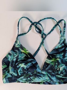 Athleta Women's Freestyle Camo Swimwear Top Bra Size S Teal Turquoise Beach EUC